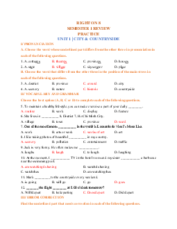 Đề cương ôn tập học kì 1 môn tiếng Anh 8 Right on SEMESTER 1 REVIEW - Key