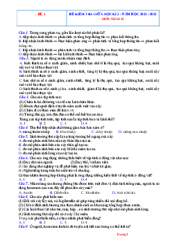 TOP 4 đề kiểm tra giữa học kỳ II năm 2021-2022 môn sinh học 11 (có lời giải)