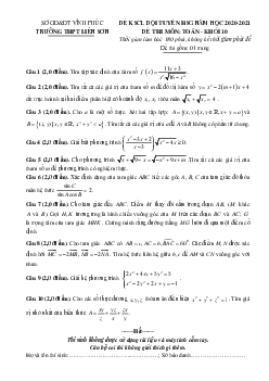 Đề KSCL đội tuyển HSG Toán 10 năm 2020 – 2021 trường Liễn Sơn – Vĩnh Phúc
