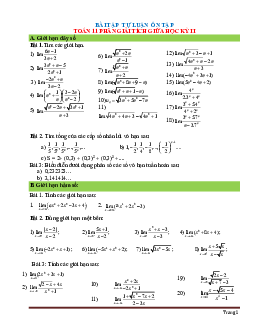 Bài tập tự luận ôn tập Toán Đại số 11 giữa học kỳ 2 (có đáp án)