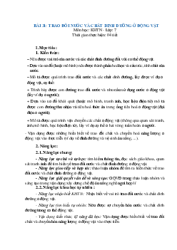 Giáo án Bài 31: Trao đổi nước và chất dinh dưỡng ở động vật | Khoa Học Tự Nhiên 7 Kết nối tri thức