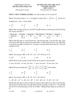 Đề giữa học kỳ 2 Toán 7 năm 2022 – 2023 trường THCS Nhật Tân – Hà Nội