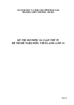 Đề thi Olympic 10 tháng 3 lần thứ 3 môn Tiếng Anh năm 2019 môn Tiếng Anh 11 THPT Tôn Đức Thắng