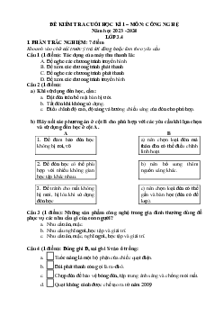 Đề thi học kì 1 môn Công nghệ lớp 3 năm 2023 - 2024 (Đề 3) | Kết nối tri thức