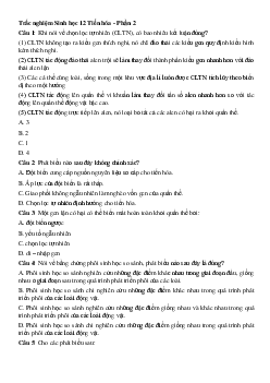 Trắc nghiệm Sinh học 12 Tiến hóa - Phần 2