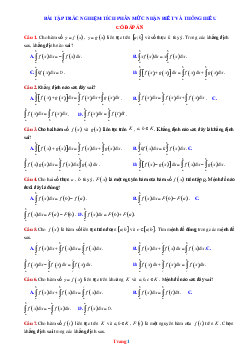 80 Câu Trắc Nghiệm Tích Phân Mức Độ Thông Hiểu Có Đáp Án