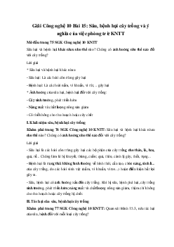 Giải Công nghệ 10 Bài 15: Sâu, bệnh hại cây trồng và ý nghĩa của việc phòng trừ KNTT