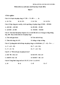 Phiếu bài tập cuối tuần lớp 4 môn Toán nâng cao Tuần 9 Cánh Diều