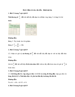 Giải Vật lí 9 bài 2: Điện trở của dây dẫn - Định luật ôm