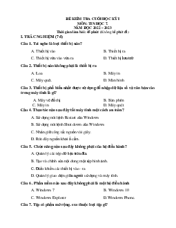 Đề thi học kì 1 môn Tin học 7 |  Kết nối tri thức
