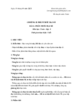 Giáo án Toán 8 Chương 2 Bài 1: Phân thức đại số | Cánh diều
