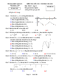 Đề giữa học kỳ 1 Toán 12 năm 2022 – 2023 trường THPT Quế Sơn – Quảng Nam