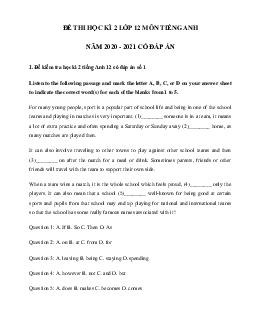 TOP 3 Đề thi học kì 2 lớp 12 môn tiếng Anh trường THPT Lý Thái Tổ, Bắc Ninh có đáp án