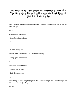 Giải Hoạt động trải nghiệm 10: Hoạt động 1 chủ đề 6 Chân Trời Sáng Tạo
