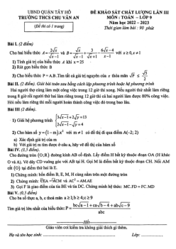 Đề khảo sát Toán 9 lần 3 năm 2022 – 2023 trường THCS Chu Văn An – Hà Nội