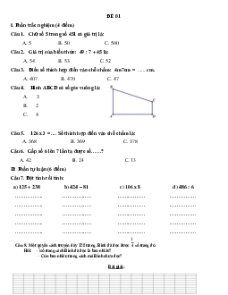 TOP 50 đề thi học kỳ 1 Toán lớp 3