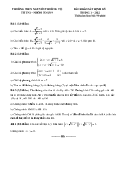 Đề khảo sát Toán 9 tháng 1 năm 2022 trường THCS Nguyễn Trường Tộ – Hà Nội