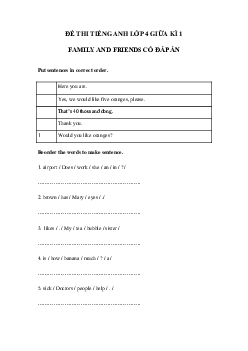 Đề thi tiếng Anh lớp 4 giữa học kì 1 Family and Friends số 2