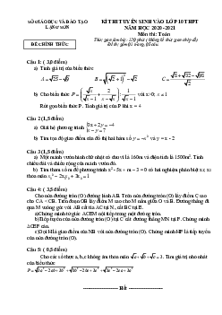 Đề tuyển sinh lớp 10 THPT môn Toán năm 2020 – 2021 sở GD&ĐT Lạng Sơn