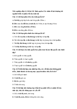 Trắc nghiệm Địa Lý 10 bài 18: Sinh quyển. Các nhân tố ảnh hưởng tới sự phát triển và phân bố của sinh vật ( có đáp án)