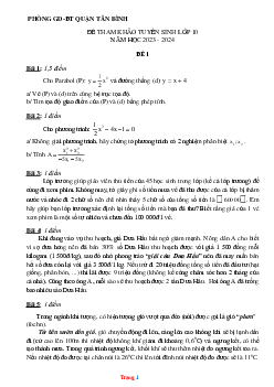 TOP 3 Đề thi thử Tuyển Sinh vào 10 môn Toán Quận Tân Bình năm học 2024-2025 (có đáp án)