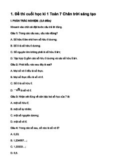 Đề thi học kì 1 môn Toán 7 | Đề 1 | Chân trời sáng tạo