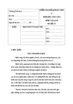 Đề thi học kì 1 lớp 5 môn Tiếng Việt năm 2023 - Đề 7