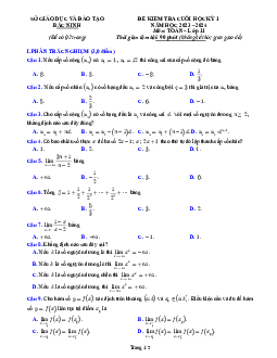 Đề kiểm tra cuối học kỳ 1 Toán 11 năm 2023 – 2024 sở GD&ĐT Bắc Ninh