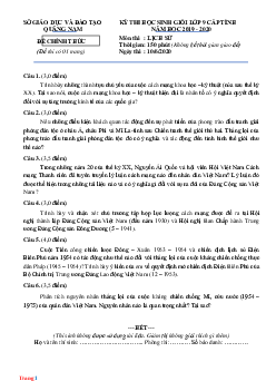 Đề thi HSG môn Lịch Sử 9 Sở GD Quảng Nam năm học 2019-2020 (có đáp án)