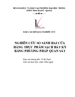 Tiểu luận " Nghiên cứu so sánh hai cửa hàng thực phẩm sạch bất kì bằng phương pháp quan sát"| Đại học Thăng Long