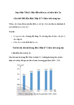 Giải Địa lí 7 Bài 2: Đặc điểm dân cư, xã hội châu Âu | Chân trời sáng tạo