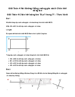 Giải Toán lớp 4 Bài 31: Hai đường thẳng vuông góc| Chân Trời Sáng Tạo