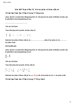 Vở bài tập Toán lớp 4 Bài 72: Trừ hai phân số khác mẫu số Chân trời sáng tạo