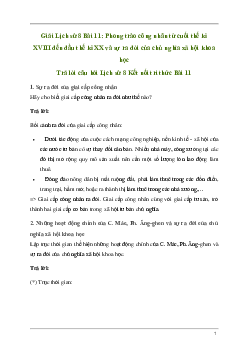 Giải Lịch sử 8 Bài 11: Phong trào công nhân từ cuối thế kỉ XVIII đến đầu thế kỉ XX và sự ra đời của chủ nghĩa xã hội khoa học