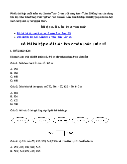 Bài tập cuối tuần lớp 2 môn Toán Chân trời sáng tạo - Tuần 25