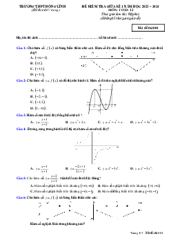 Đề giữa kì 1 Toán 12 năm 2023 – 2024 trường THPT Hồng Lĩnh – Hà Tĩnh
