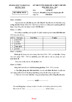 Đề Tuyển Sinh 10 Môn Lịch Sử Chuyên Sở GD Quảng Nam 2016-2017 (Có Lời Giải)