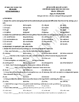 Đề thi tham khảo kỳ thi tuyển sinh lớp 10 THPT tỉnh Bắc Giang năm học 2020-2021 môn Tiếng Anh (chuyên)