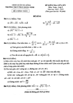 Đề giữa kì 1 Toán 9 năm 2022 – 2023 trường THCS Trần Đăng Ninh – Hà Nội