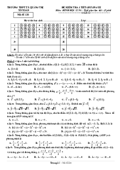 Đề kiểm tra 1 tiết Hình học 12 chương 3 năm 2018 – 2019 trường Thị xã Quảng Trị