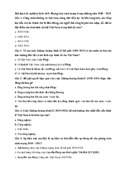 Bài tập trắc nghiệm Lịch sử 9: Phong trào cách mạng trong những năm 1930 - 1935( có đáp án)