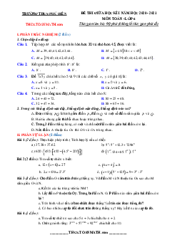 Đề thi giữa học kì 1 Toán 6 năm 2020 – 2021 trường THCS Phú Diễn – Hà Nội