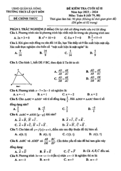 Đề cuối kì 2 Toán 8 năm 2023 – 2024 trường THCS Lê Quý Đôn – Hà Nội