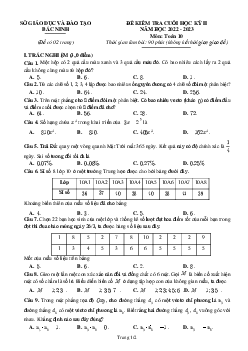 Đề kiểm tra cuối học kỳ 2 Toán 10 năm 2022 – 2023 sở GD&ĐT Bắc Ninh
