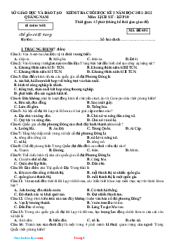 Đề thi HK 1 Lịch Sử 10 Sở GD-ĐT Quảng Nam 2021-2022 (có đáp án)