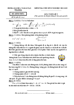 Đề cuối kỳ 2 Toán 9 năm 2022 – 2023 phòng GD&ĐT Ứng Hòa – Hà Nội