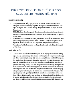 Phân tích kênh phân phối của coca cola tại thị trường Việt Nam
