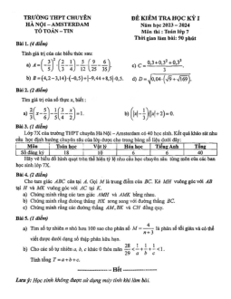 Đề học kì 1 Toán 7 năm 2023 – 2024 trường THPT chuyên Hà Nội – Amsterdam