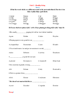 Đề kiểm tra Tiếng Anh 7 Global Success Unit 2 Healthy Living (có đáp án)