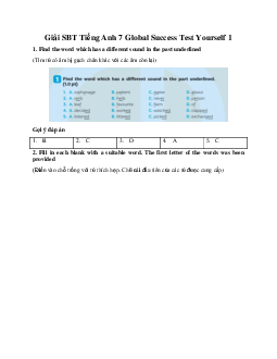 Giải SBT Tiếng Anh 7 Global Success Test Yourself 1